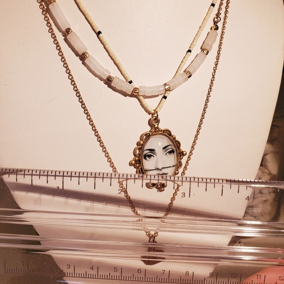 ANTIQUE ART LAYERED Necklace Dainty GOLD FORNASETTI EVIL EYE PROTECTION CHARMS - Picture 3 of 5